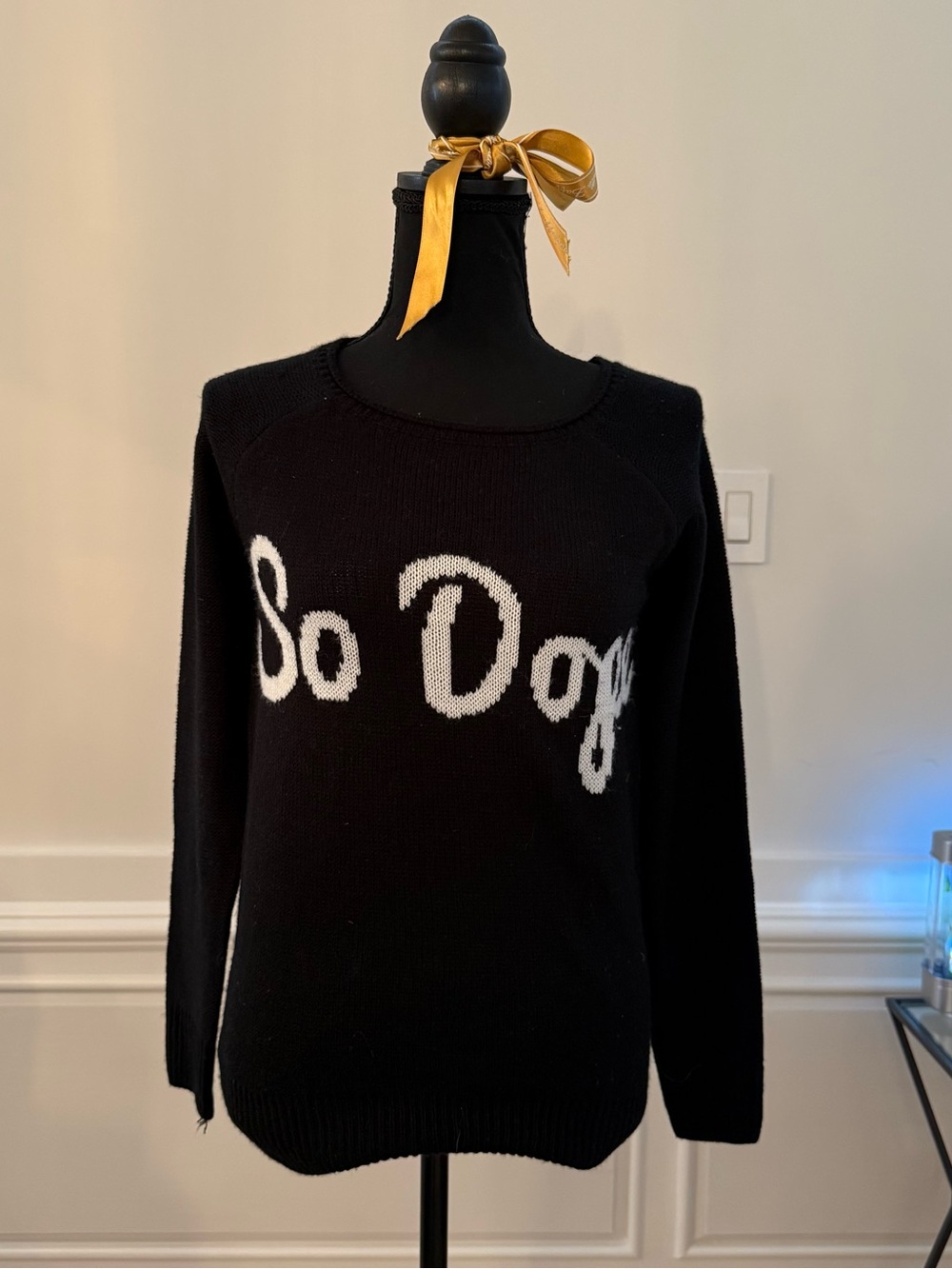 Black Knit Sweater with White Script
